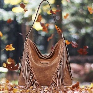 Oukupa Brown Faux Leather Western
Fringe Shoulder Bag